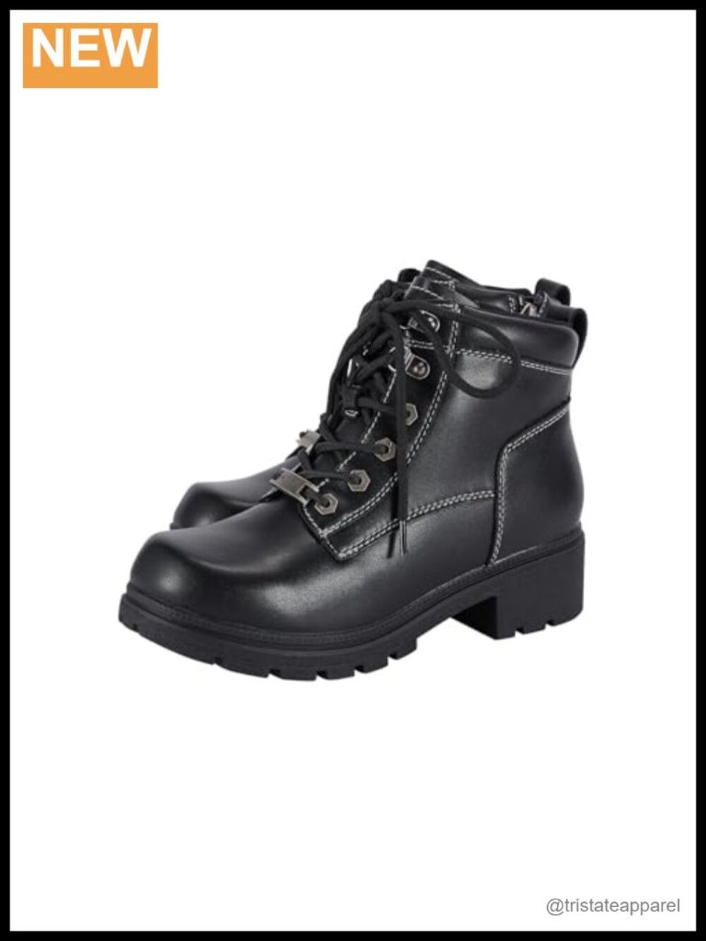 Women's PU Leather Waterproof Motorcycle Ankle Boots Side Zipper Round Toe